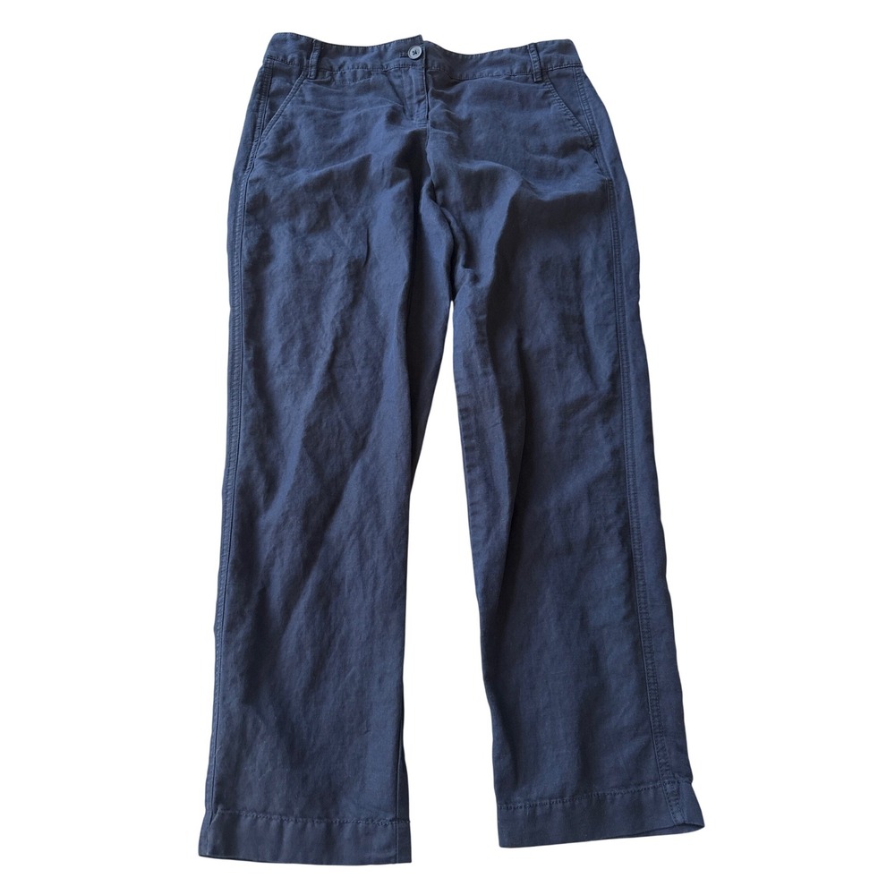 LOFT Womens Marisa Linen Blend Straight Leg Pants Size 4 Blue Casual Lightweight